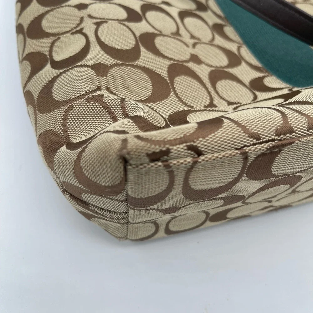 Coach Signature Brown and Teal Tote - Picture 10 of 17